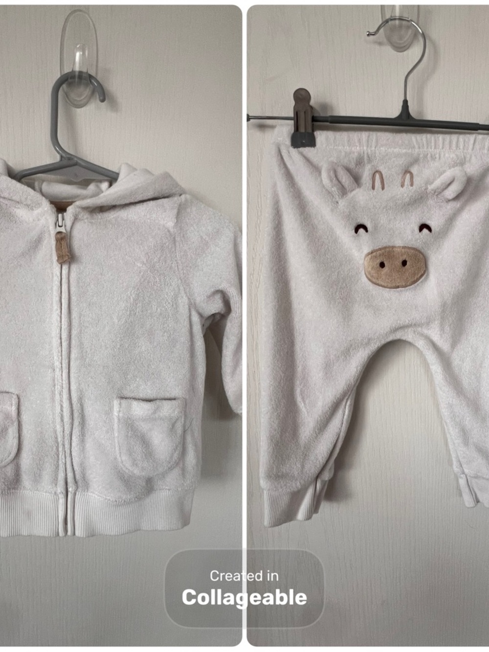 Toddler Cozy Cream Hooded Zip Jacket & Animal Face Pants Set
